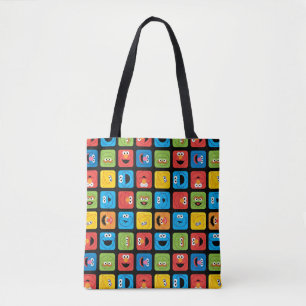 Tote Bag Sesame Street Cubed Faces Pattern