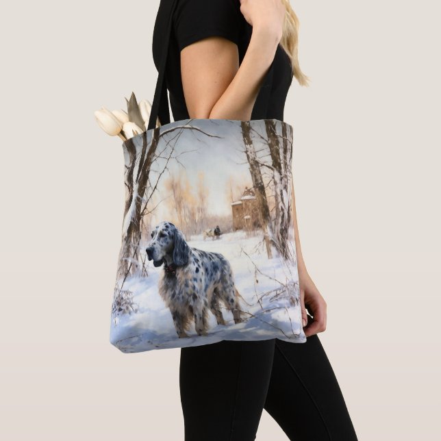 Tote Bag Setter anglais laissez-le neiger Noël (De près)