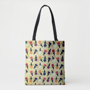 Tote Bag Seventies Afro Pics and Flowers