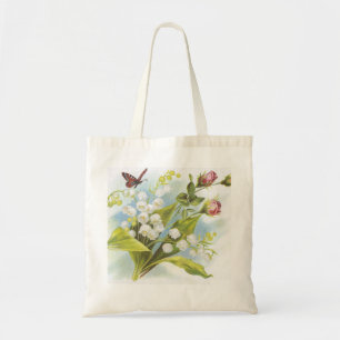Tote Bag Shabby Chic Butterfly, Roses & Lily de la Vallée