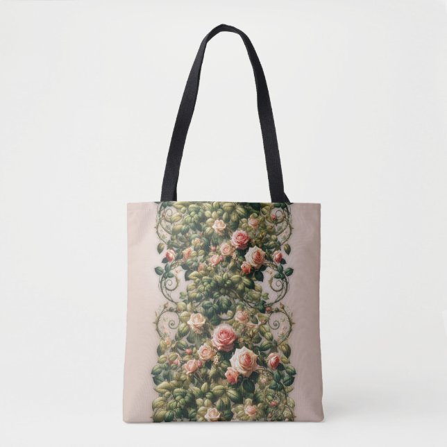 Tote Bag Shabby Chic Rose Vins Floral Élégant (Devant)