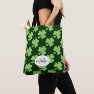 Tote Bag Shamrock Clover Pois Patrick's Day Monogramme