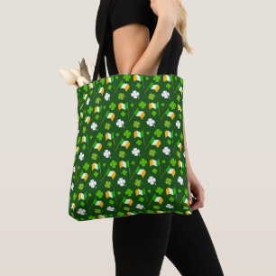 TOTE BAG SHAMROCKS ET DRAPEAU IRLANDAIS VERT CELTIQUE