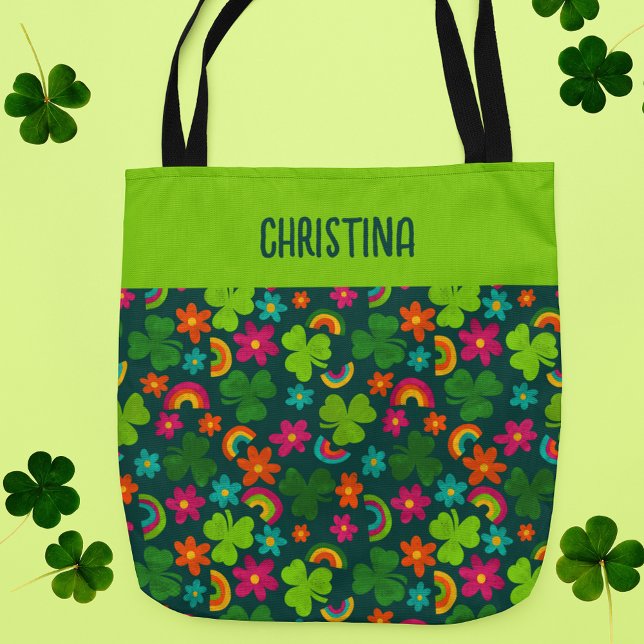 Tote Bag Shamrocks, fleurs et arcs-en-ciel Saint Patrick's  (Créateur téléchargé)