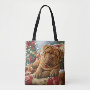Tote Bag Shar Pei Chien Festif de Noël