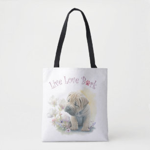 Tote Bag Shar pei Chien Maman Floral