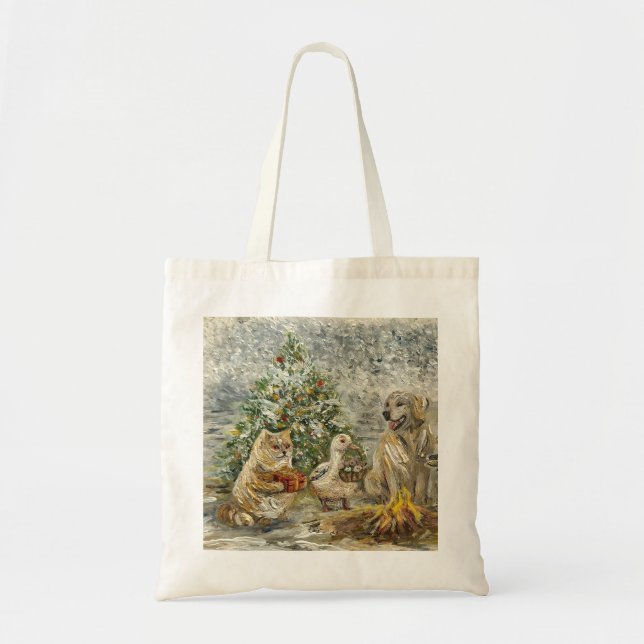 Tote Bag Shared Warmth Whimsical Farmhouse Animals Campfire (Devant)