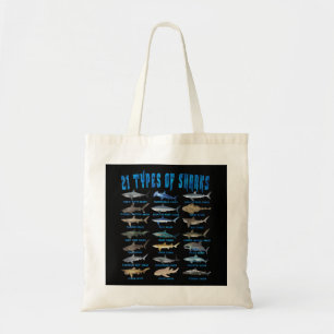 Tote Bag Shark Lovers 21 Types of Sharks Ocean Animal