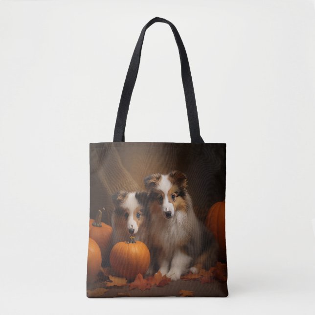 Tote Bag Shetland Sheepdog Chiot Chiot Automne Citrouille d (Devant)