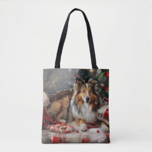 Tote Bag Shetland Sheepdog Festif de Noël
