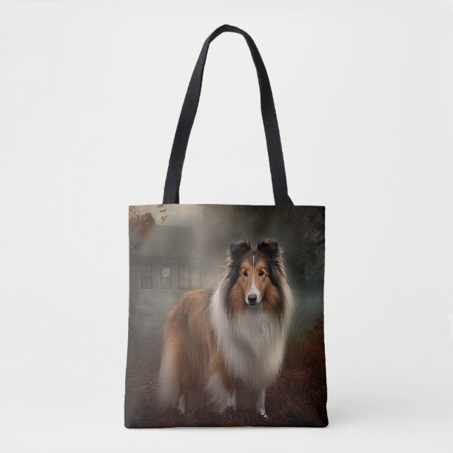Tote Bag Shetland Sheepdog Halloween effrayant (Devant)