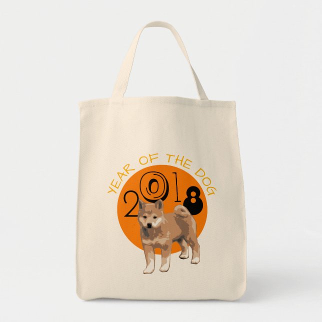 Tote Bag Shiba inu Année du chien 2018 Grocery Cotton Bag (Devant)