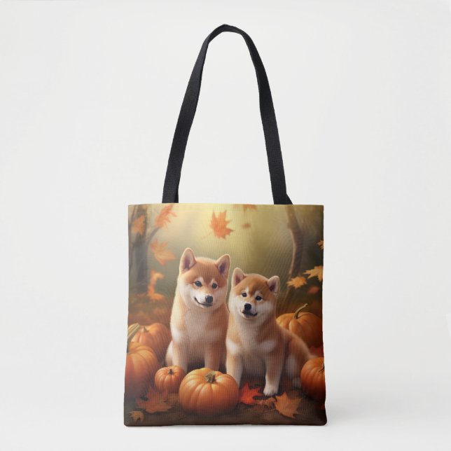 Tote Bag Shiba Inu Chiot Automne Citrouille de plaisir (Devant)