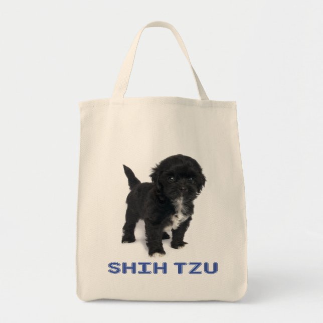Tote Bag Shih Tzu Black Et White Puppy Dog Log Fourre-tout (Devant)