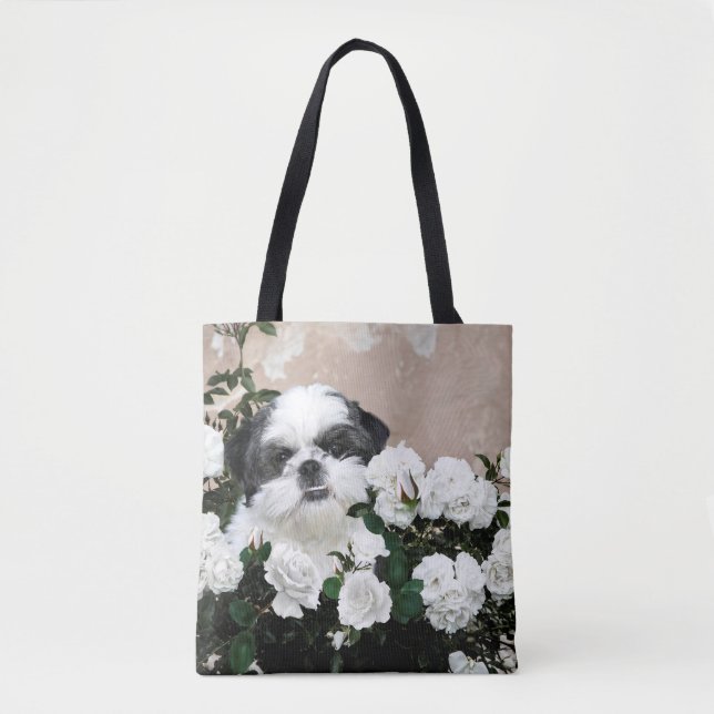 Tote Bag Shih Tzu dans les roses (Devant)