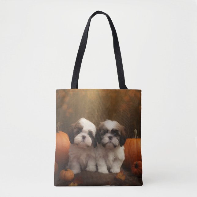 Tote Bag Shih Tzu Puppy Automne Citrouille de plaisir (Devant)