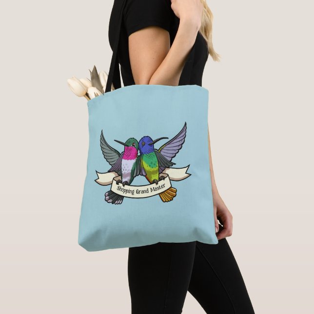 Tote Bag Shopping Grand Maître Cute Hummingbirds & Ribbon (De près)