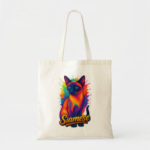 Tote Bag Siamese Cat Pop Art - Style Rue Neon Vibrant