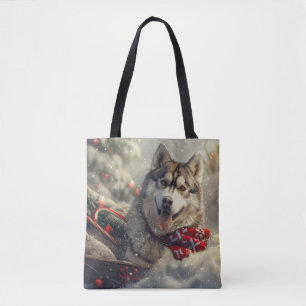 Tote Bag Sibérie Husky Chien Festif de Noël