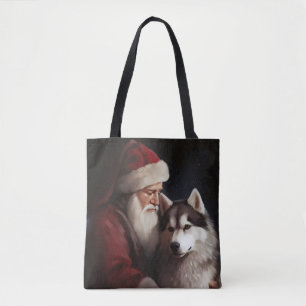 Tote Bag Sibérien Husky avec Noël Festif du Père Noël