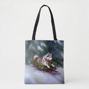 Tote Bag Sibérien Husky neige de Noël hiver