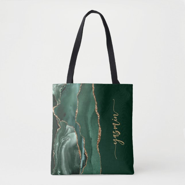 Tote Bag Signature personnalisée Emerald Green Gold Agate (Devant)