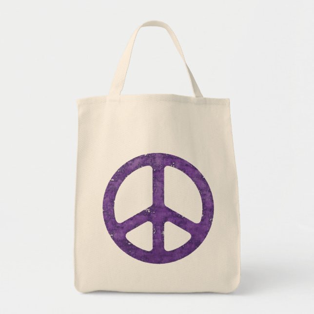 Tote Bag Signe de paix pourpre affligé (Devant)