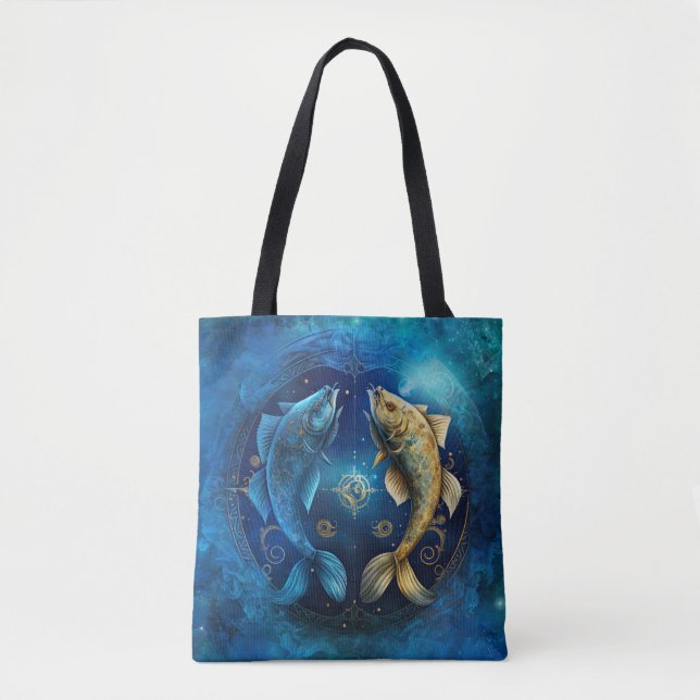 Tote Bag Signe de zodiaque Pisces Design d'aquarelle (Devant)
