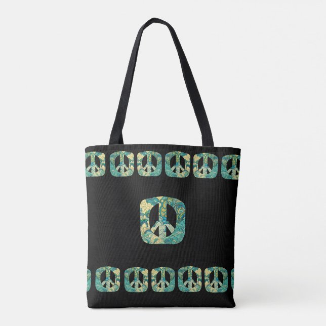 Tote Bag Signes de paix Carrés psychédéliques (Dos)