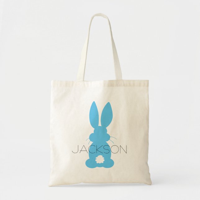 Tote Bag Silhouette bleue Pâques de lapin personnalisée (Devant)