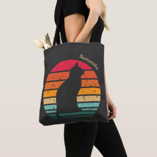 Tote Bag Silhouette de chat noir sur arc-en-ciel détendu