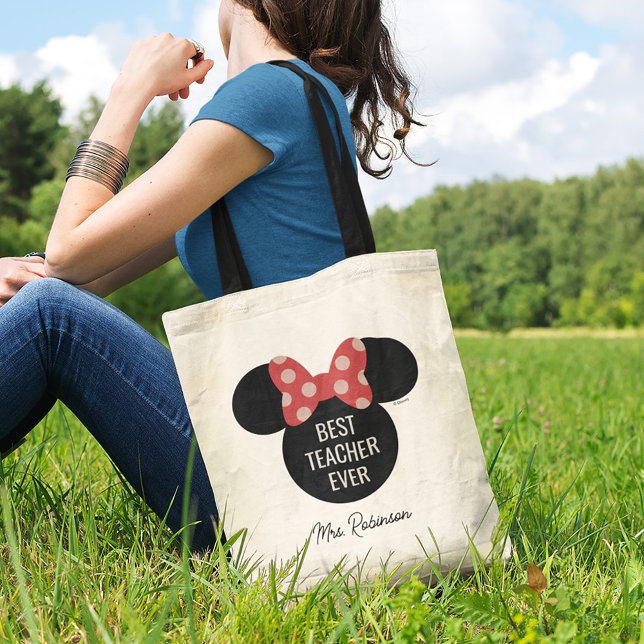Tote Bag Silhouette de la tête de point de Minnie Polka | M (Person carrying tote bag)