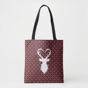 Tote Bag Silhouette de renne sur carreaux noirs et rouges