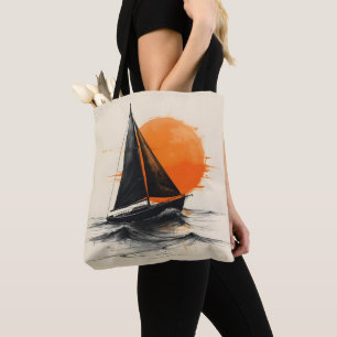 Tote Bag Silhouette du bateau à voile Sunrise