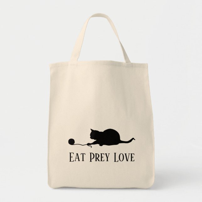 Tote Bag Silhouette du chat en jeu "Mange l'amour de la pro (Devant)