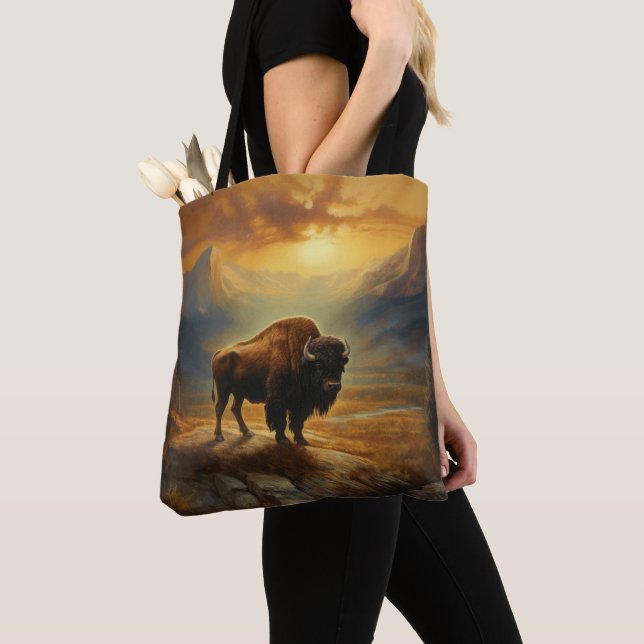 Tote Bag Silhouette du coucher de soleil de bison de buffle (De près)