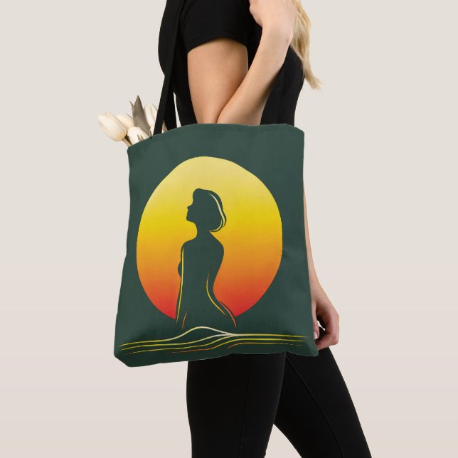 Tote Bag Silhouette féminine du coucher de soleil rétrograd (De près)