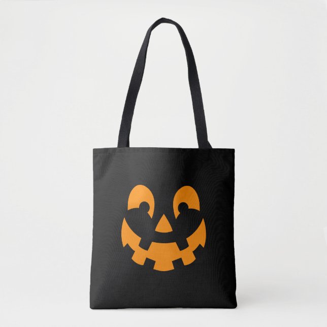 Tote Bag Silhouette simple Citrouille orange face Halloween (Devant)