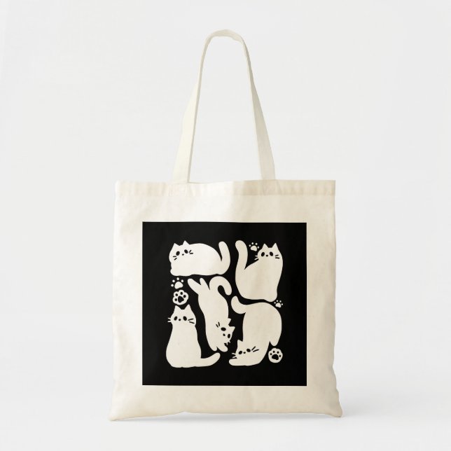 Tote Bag Silhouettes de chaton blanc - Design Feline mignon (Devant)