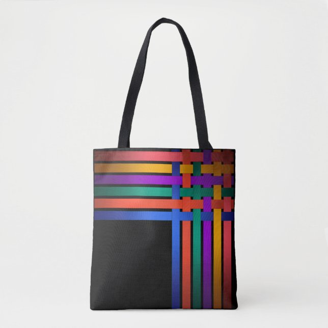 Tote Bag Silk ribbons lines black background pattern (Devant)