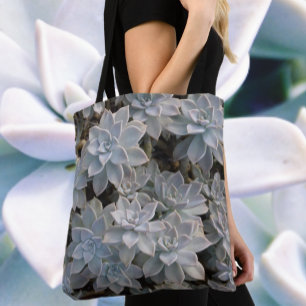 Tote Bag Silvery Blue Grey Succulentes Botanique