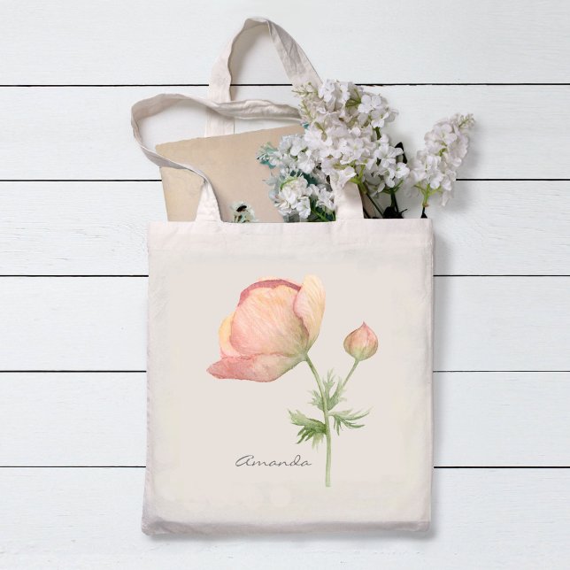 Tote Bag Simple Anémone Fleur aquarelle avec nom (Créateur téléchargé)
