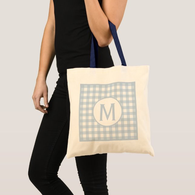 Tote Bag Simple Basic Gingham en Denim Bleu Clair Monogramm (Devant (produit))