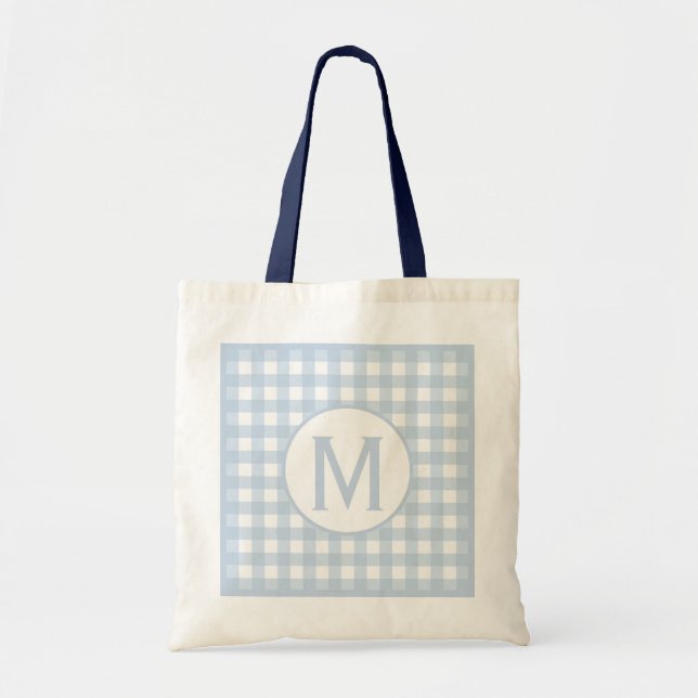 Tote Bag Simple Basic Gingham en Denim Bleu Clair Monogramm (Devant)