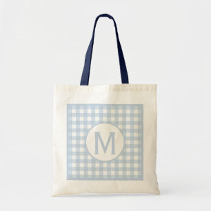Tote Bag Simple Basic Jean Bleu Gingham Monogramme Évanoui
