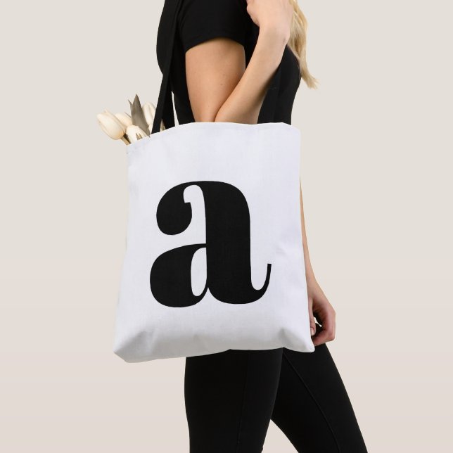 Tote Bag Simple Boho Blanc Monogramme Initial Retro Gras (De près)