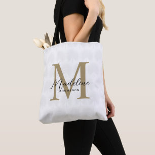 Tote Bag Simple Chic Iovry Gold Anahaw Script Monogramme