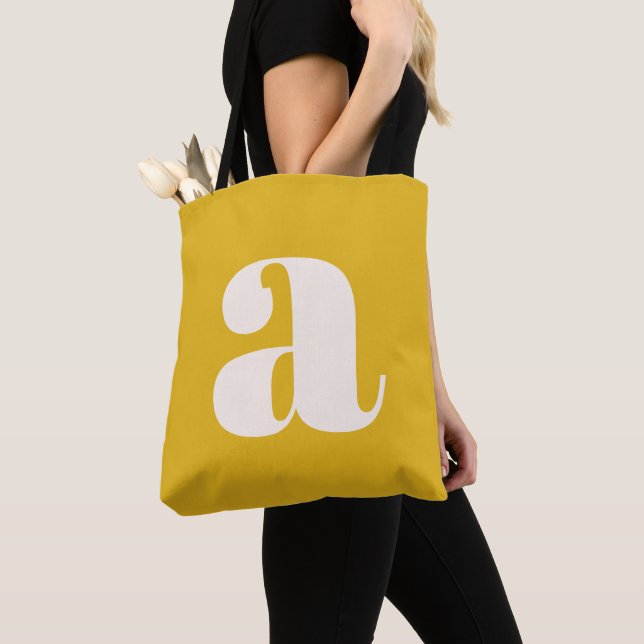 Tote Bag Simple été jaune gras rétro Monogramme initial (De près)