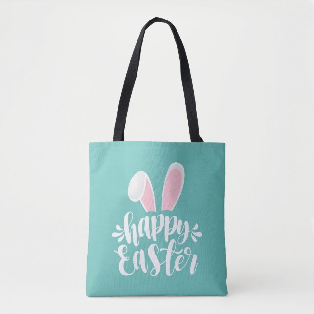Tote Bag Simple Mignonne Lapin Oreilles Joyeuses Pâques | S (Devant)