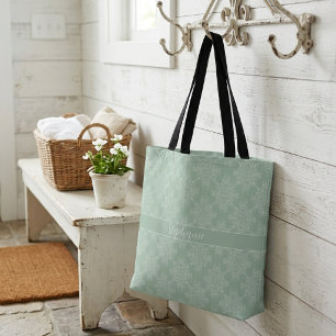 Tote Bag Simple Moderne Blanc Floral Damask Vert Sauge Clai